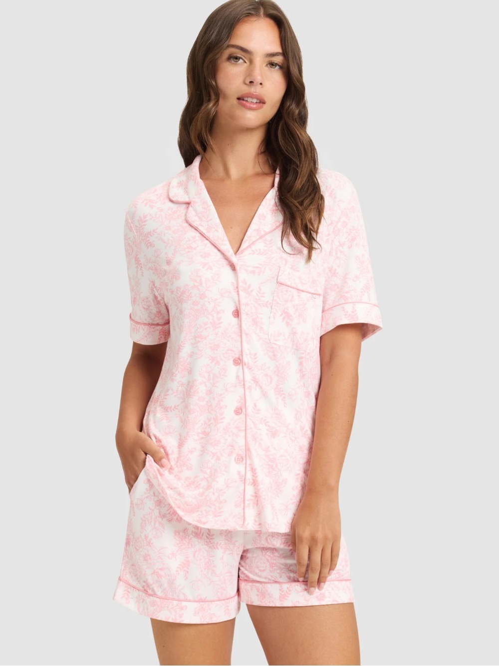 Splendid Pink Floral Short Sleeve Pajama Set